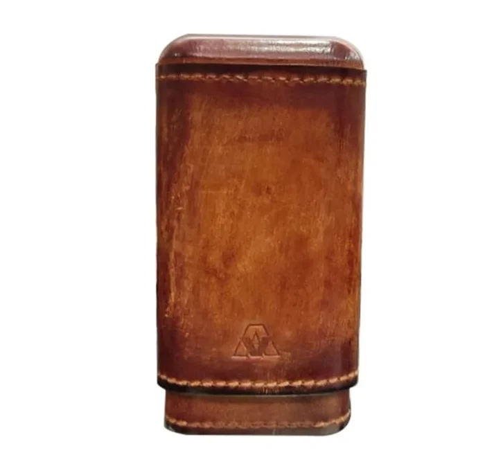 Brown Antique Leather Triple Cigar Case – Cedar Lined – Robusto Size
