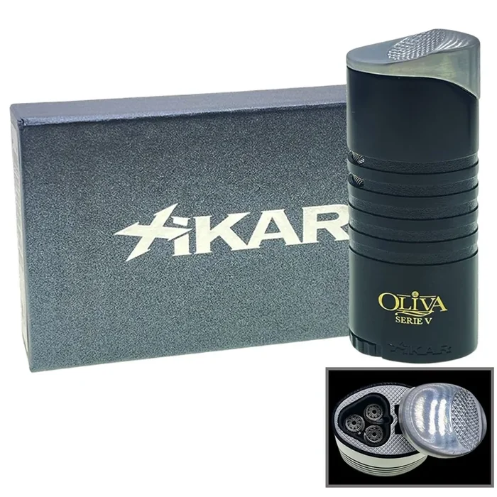 Oliva V Xikar Ellipse III Triple Flame Lighter- Black Lacquer
