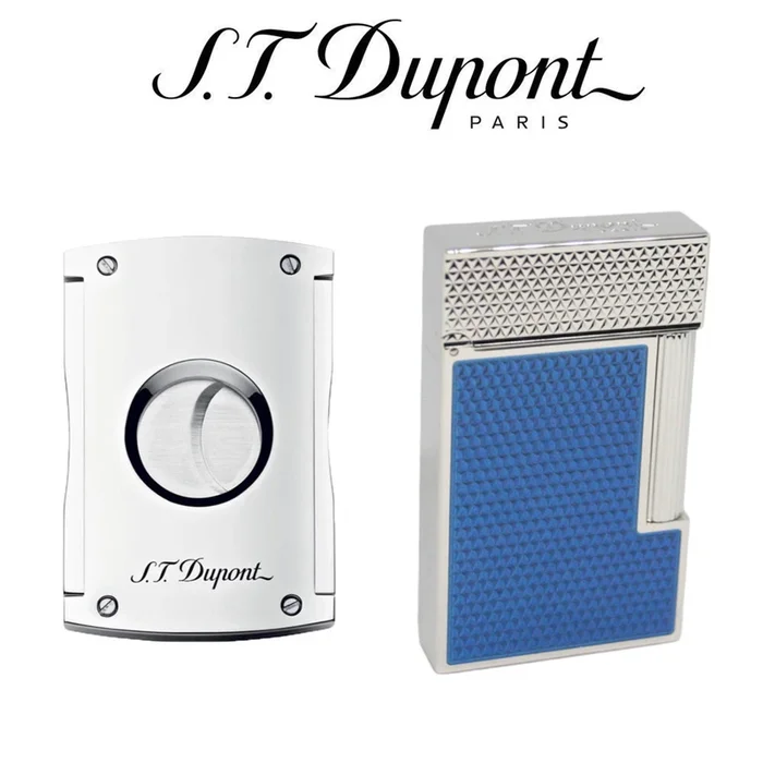 S.T. Dupont – Gift Set – Ligne 2 Blue & Chrome Guilloche & Chrome Cigar Cutter