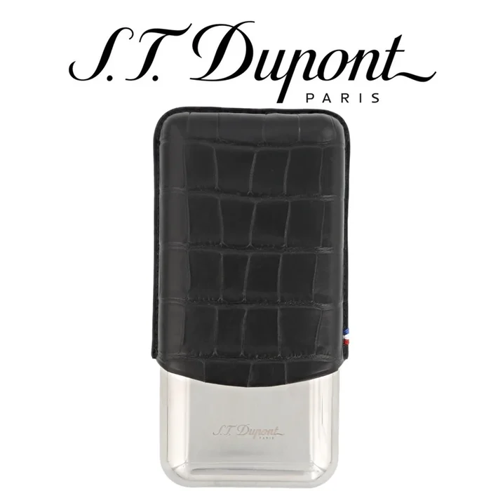 ST Dupont Dandy Triple Cigar Case – Metal & Leather – Croc Effect Black