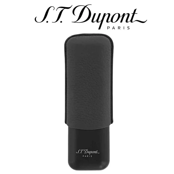 ST Dupont Double Cigar Case – for 2 Cigars – Black Leather & Matte Black