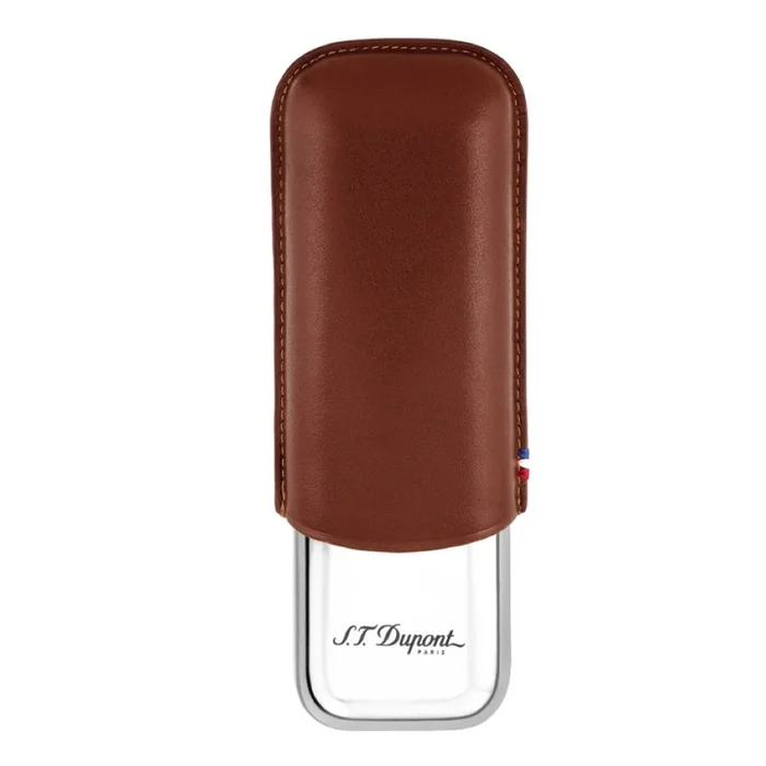ST Dupont Double Cigar Case – Metal & Leather – for 2 Cigars – Brown