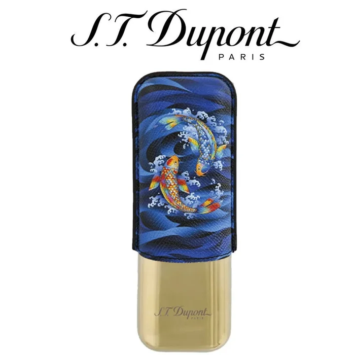 ST Dupont – Koi Fish Limited Edition Double Cigar Case – for 2 Cigars – Blue & Gold