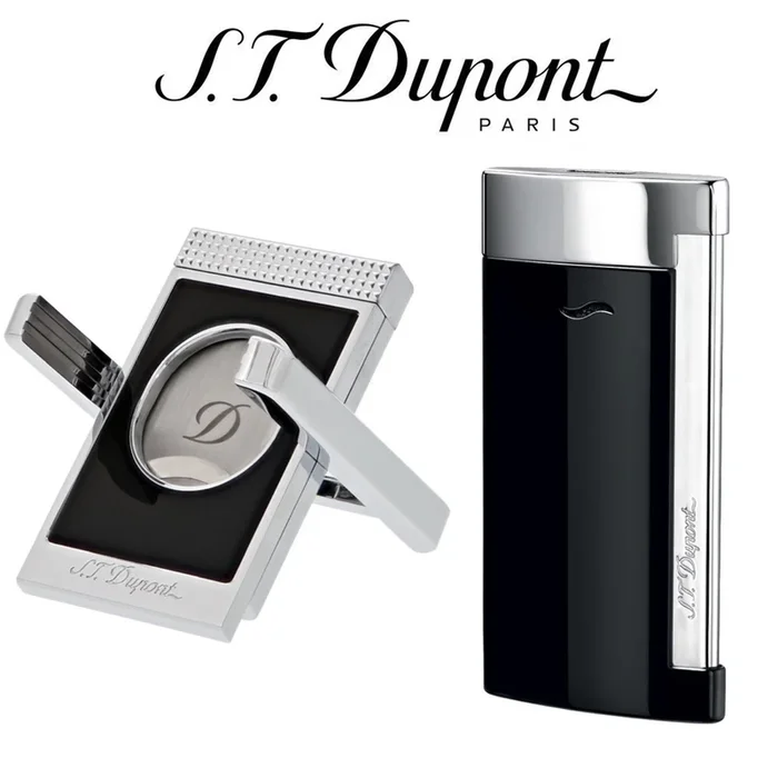 ST Dupont – Slim 7 & Cigar Cutter Stand Gift Set – Black & Chrome