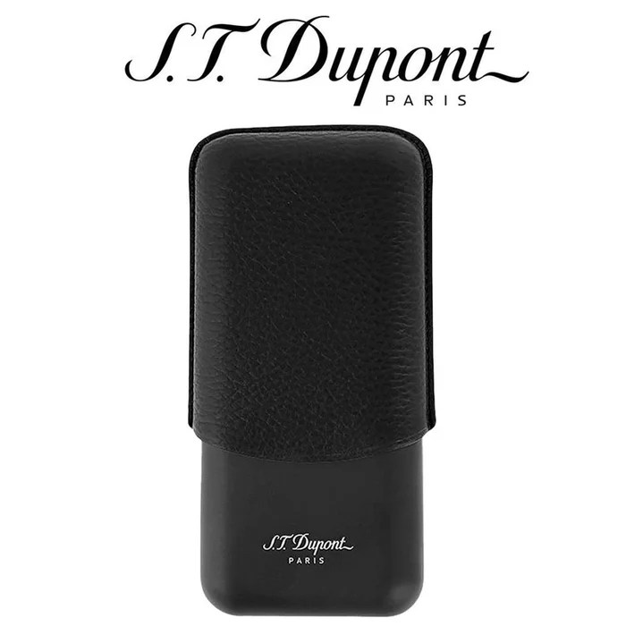 ST Dupont Triple Cigar Case – for 3 Cigars – Black Leather & Matte Black