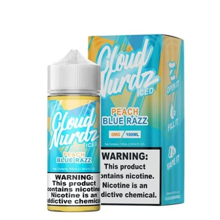 Cloud Nurdz Peach Blue Razz ICED E-Juice 100ml – Frosty Menthol Blend with Tangy Peach and Blueberry Candy Vape Juice – VAPE HK SHOP | WHOLESALE