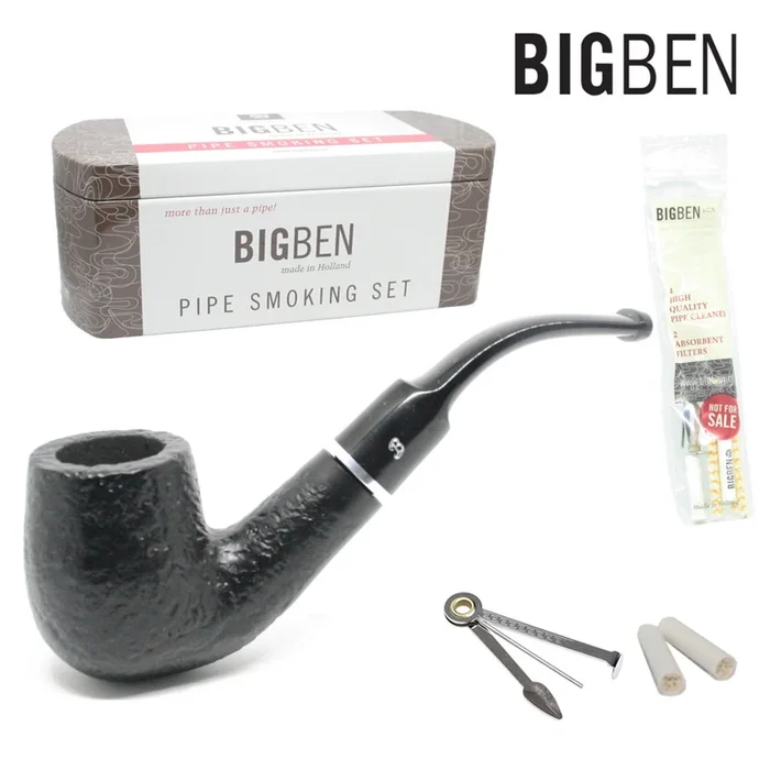 Big Ben – Pipe Smoking Kit – Bent Sandblast – 9mm Filter Pipe