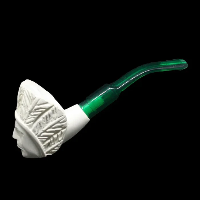 Mini Meerschaum -Native American Head – Green Stem Pipe