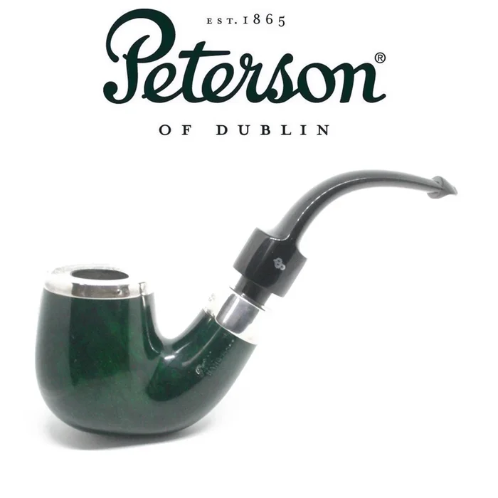 Peterson – House Pipe – XXL Bent Billiard Green- Silver Cap – 9mm Filter P Lip