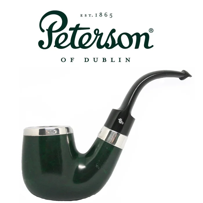 Peterson – House Pipe – XXL Bent Billiard Green- Silver Cap – 9mm Filter