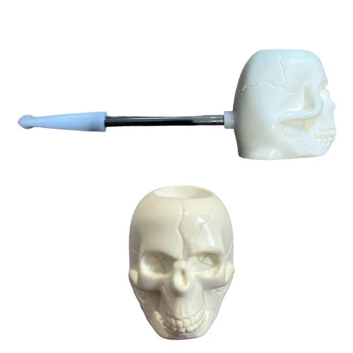 Star Meerschaum ?Çô Skull Bowl with Metal Stem Pipe (5)