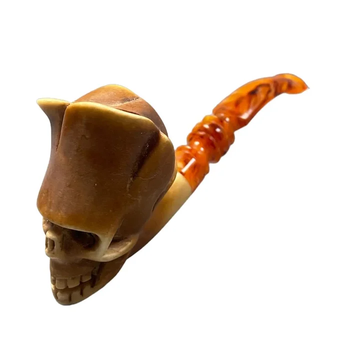Star Meerschaum – Skull Carved – Amber Stem